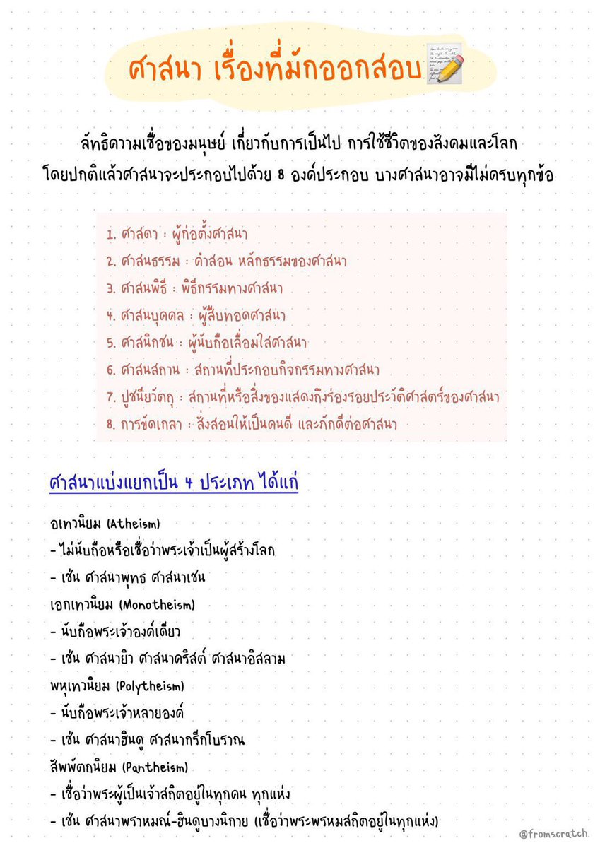 fromscratchstdy's tweet photo. ศาสนา เรื่องที่มักออกสอบ📝 https://t.co/syJl7oquL9