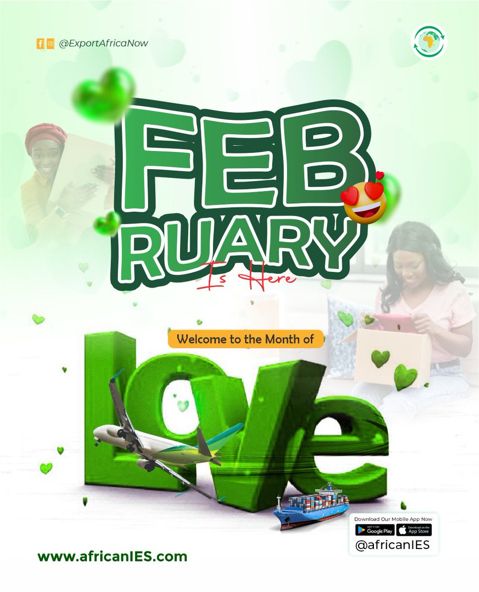 February is here. 💕 

The month of love, fresh goals, and smooth shipments.
Ship from the USA to Nigeria or export worldwide—fast, reliable, and stress-free.
Happy February from AfricanIES. 🤍
Sign up now: africanies.com 

#import #export #newmonth #sme #africanies