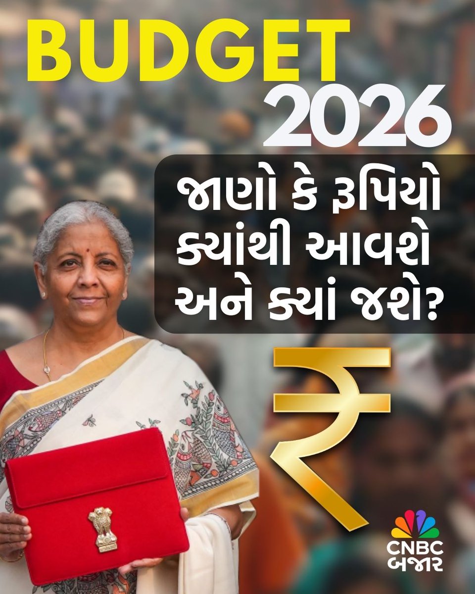 CNBCBajar's tweet photo. #BudgetData l યુનિયન બજેટ રજૂ થયું ત્યારે જાણો કે સરકાર માટે રૂપિયો ક્યાંથી આવશે અને ક્યાં જશે..
#Budget2026 #BudgetOnBajar #UnionBudget #Rupee #Income #Expense https://t.co/ClIGfBv0mk