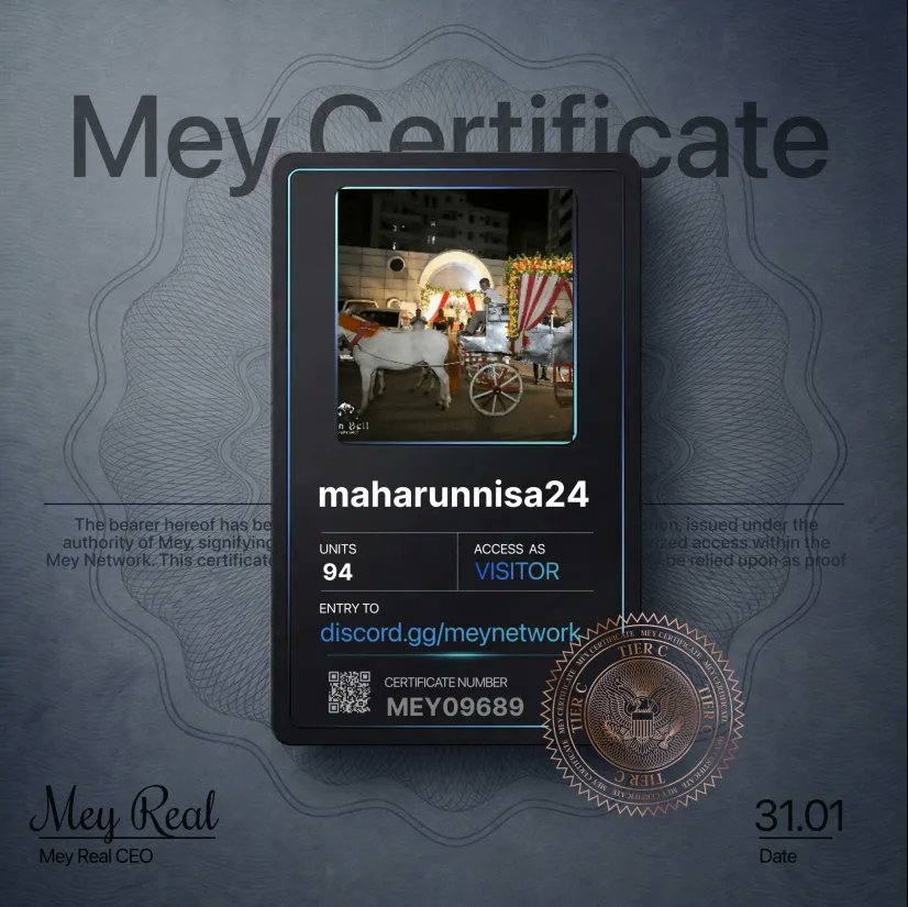 Just got into MEY HQ with my Certificate.

Did not expect this tier 😅

What did you get?

<a href="/mey_network/">Mey Network</a> → discord.gg/meynetwork