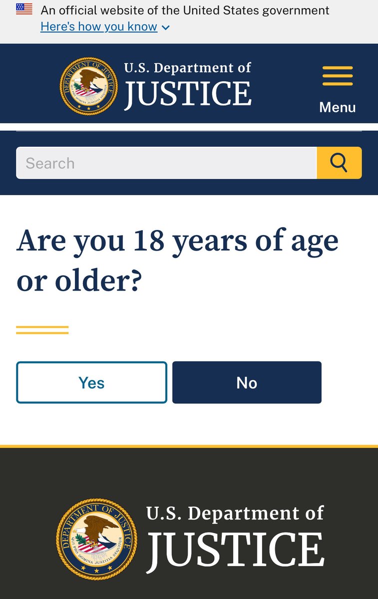 DOJ now requires an age verification to view the #Epstein files, If you click “no” you get a private invite to the next White House party #EpsteinFiles