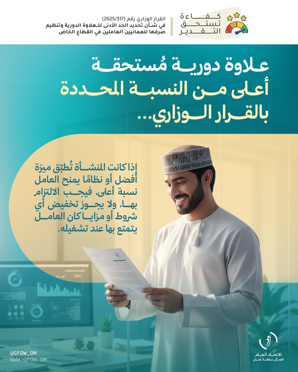 gfow_om's tweet photo. عزيزي العامل…

📈 إذا كانت علاوتك الدورية أعلى من النسبة المحددة بالقرار الوزاري؛ فهل يحق لصاحب عملك تخفيضها؟  

#كفاءة_تستحق_التقدير 
#اتحاد_عمال_السلطنة https://t.co/E7l9hhdCsM
