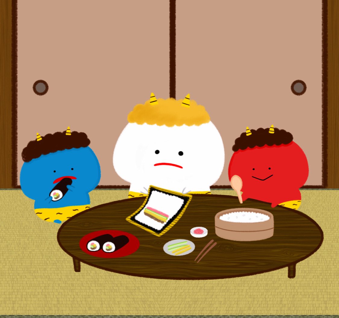 赤鬼さんと青鬼さんがやってきました👹 今日はみんなで恵方巻き作り