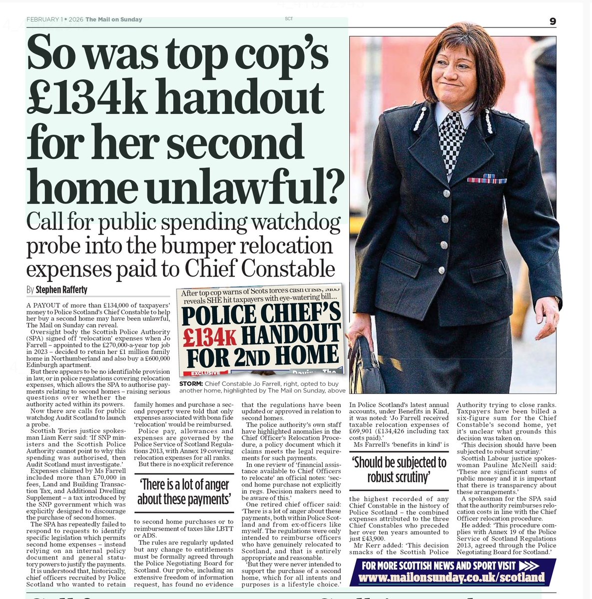 Police warn of a cash crisis.

Meanwhile the chief gets £134,000 for a second home.

Don’t forget, this culture of six-figure handouts exists because the SNP let it exist.