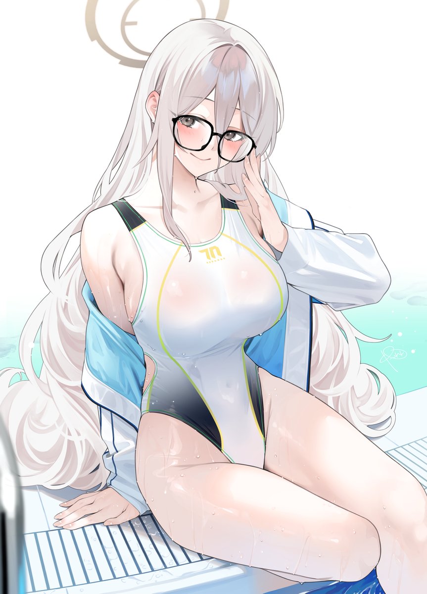 アスナ(ブルアカ) 「水着のC&C #くそ寒いので水着を貼る」|れっれれ＠FANBOXやってますのイラスト