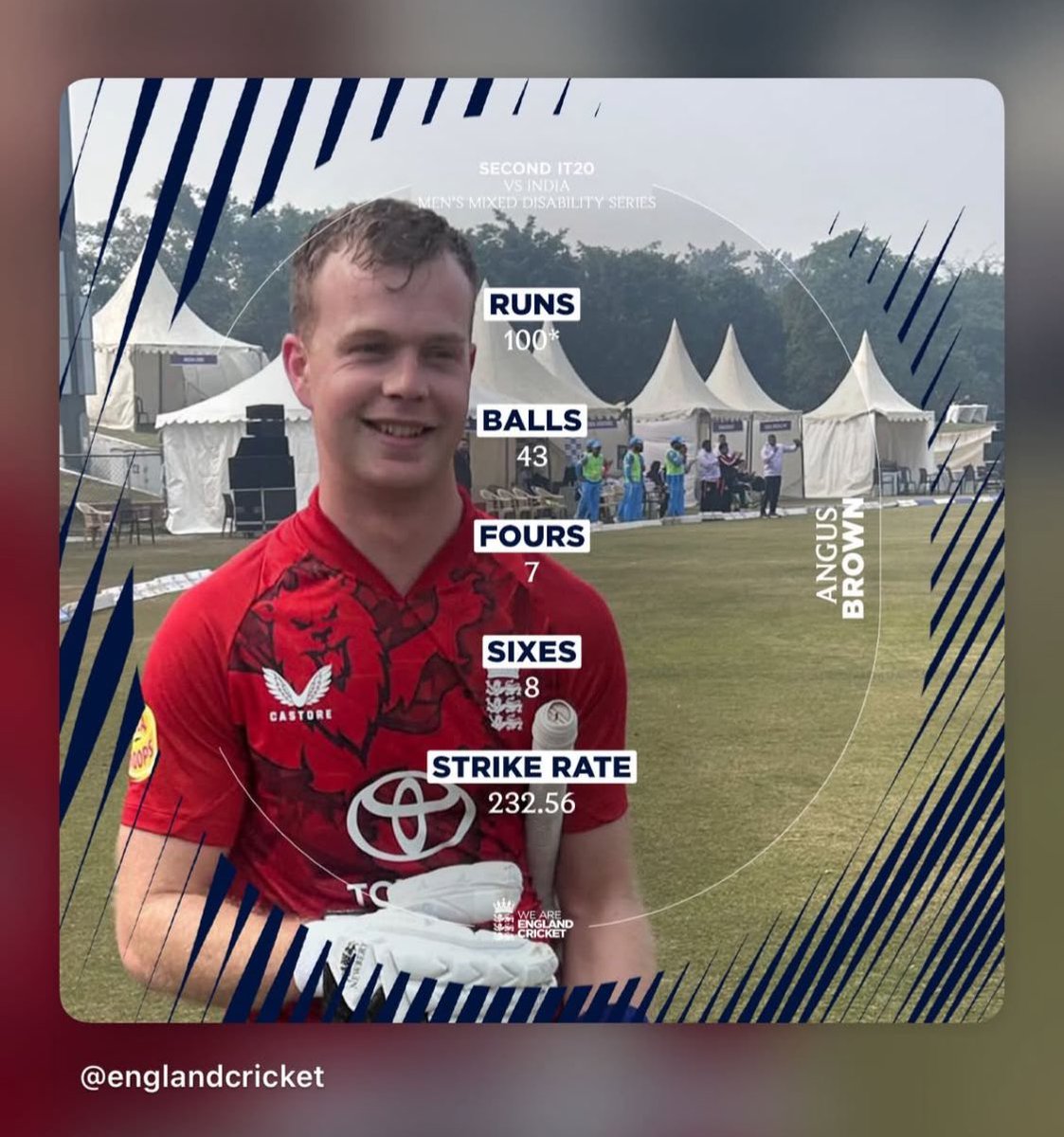 BelhavenSport's tweet photo. A brilliant batting performance yesterday saw our Master in Charge of Cricket, Mr. Brown, get his 1st ๐ฏfor England Mixed Disability ๐ helping secure a win in the second T20 & levelling the series 1-1 with 3 to play ๐๐
#BeOutstanding
#BeBelhaven https://t.co/rLMCOxeoZ0