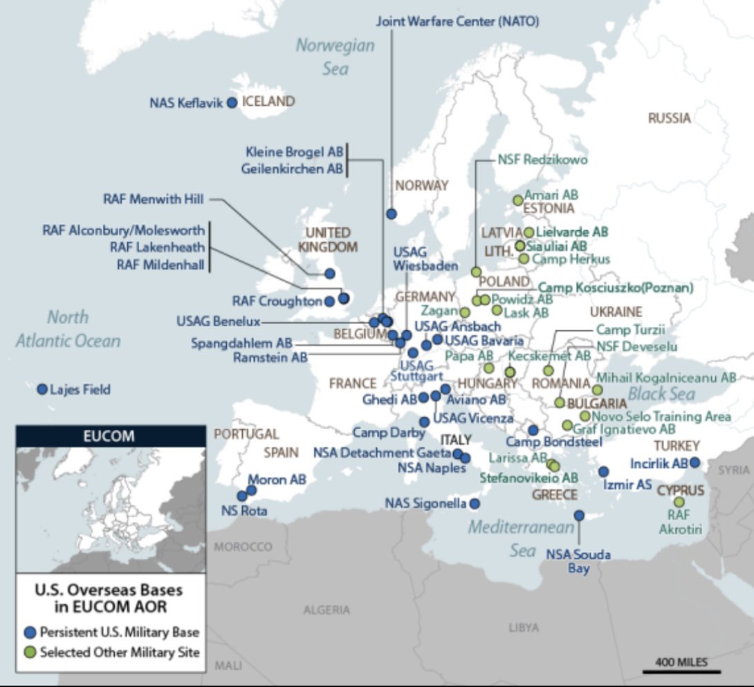 L'héritage gaullien et la différence française, en un coup d'œil. 

La carte des bases US en Europe dans le rapport du Congrès sur le maillage des bases dans le monde - certaines secrètes et donc non répertoriées. congress.gov/crs-product/R4…