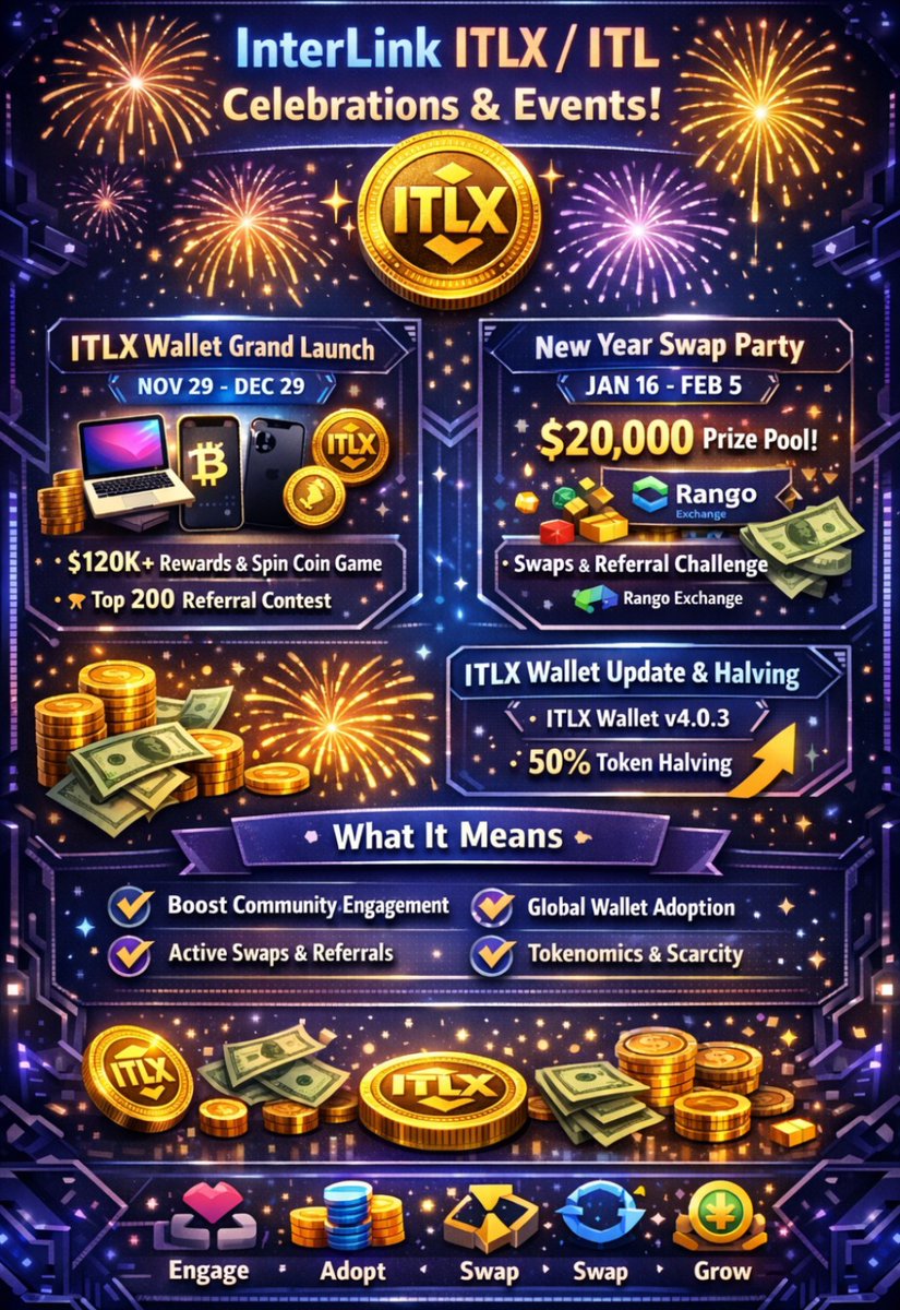 durgakiran111's tweet photo. ๐ InterLink ITLX / ITL โ Celebrations & Events are LIVE! ๐ฅ
๐ฐ $120K+ Rewards
๐ $20,000 New Year Swap Party
โ๏ธ ITLX Wallet v4.0.3
๐ 50% Token Halving
๐ฅ Swaps โข Referrals โข Rewards
๐ Driving Global Adoption
#InterLink #ITLX #ITL #Crypto #Web3 #TokenHalving #SwapParty ๐๐ https://t.co/YnZdsCCtOP