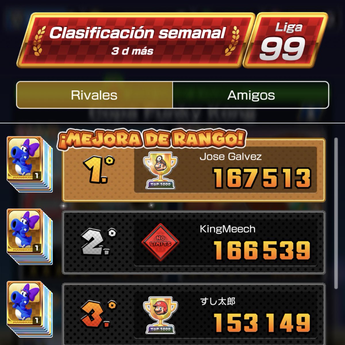 De vuelta al 1 del 🌍 en Mario Kart Tour, tres meses después.