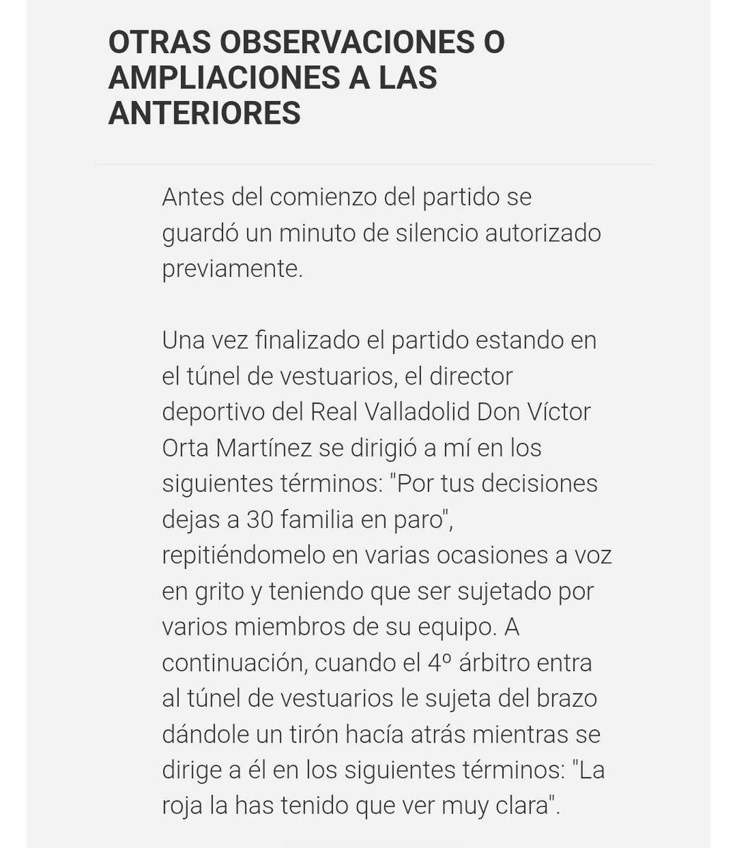 ❌️ Anoche, Víctor Orta, director deportivo del Valladolid le dijo al árbitro en el túnel de vestuarios lo que le pudieron decir a él en varios clubes donde ha trabajado:

😳 "Por tus decisiones dejas a 30 familias en el paro".

💪 Llegando incluso a tocar al 4⁰ árbitro y