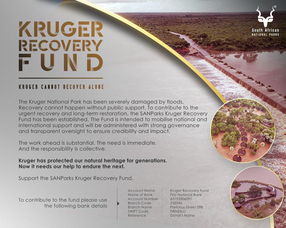 To contribute to the Kruger Recovery Fund, please use these details. #KrugerRecoveryFund