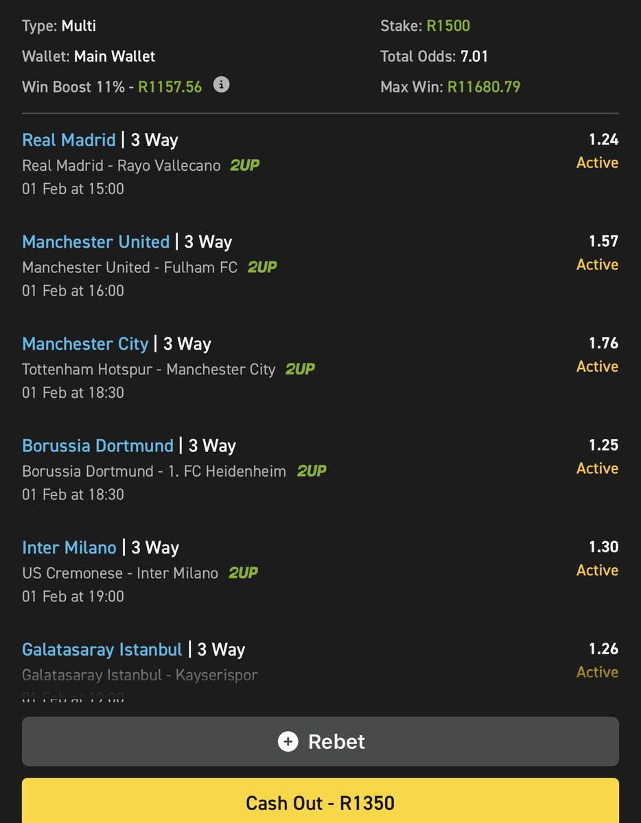 Jeremiah_b_off's tweet photo. Easybet Ticket🟢

7 odds👌

📍Booking code: 03-718175

Sign up and get R50 signup bonus: https://t.co/cWgr8Xpy1c

Promo code: Jeremiah50

18+ T&amp;Cs apply https://t.co/FfX1HSDYmE