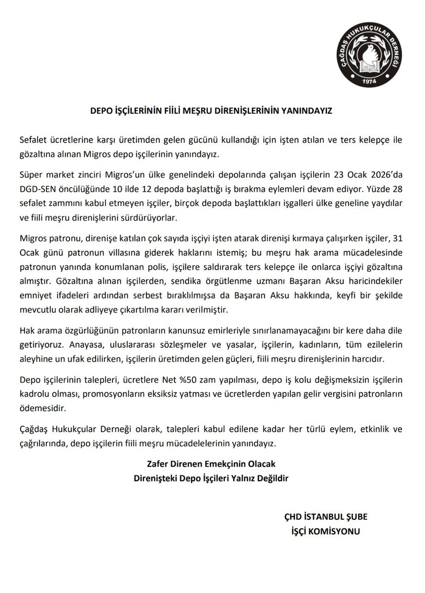 Depo işçilerinin fiili meşru mücadelelerinin yanındayız!
#migrosboykot