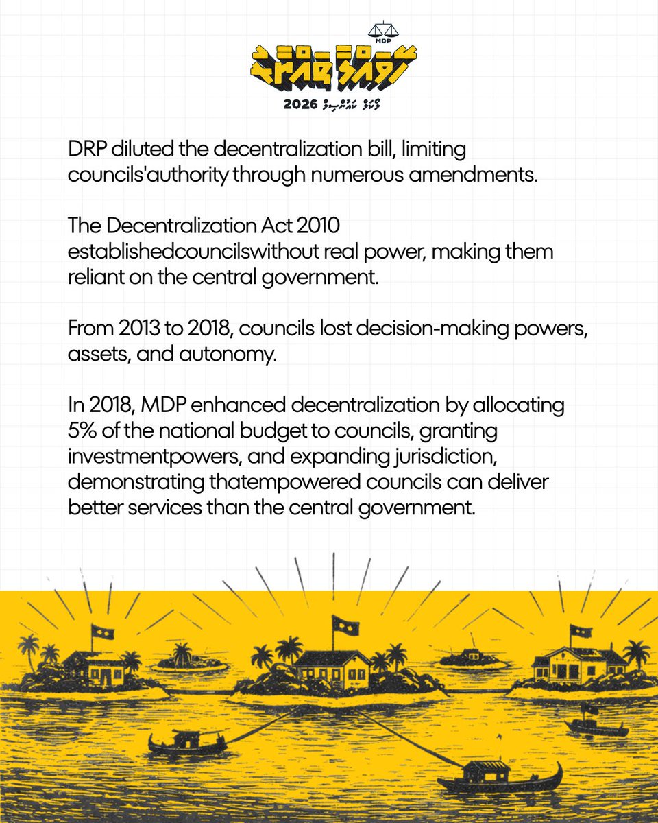 Are you aware of the history of decentralisation in the Maldives? 

#HeyvallaThayyaru 
#GearUp
#LCE2026
#WDC2026
#VoteMDP