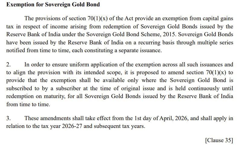 🚨Important Update for SGB Holders

Govt. changed its stance on SGB taxation 👎❌

📌 Capital gains tax will apply on redemption
— if the SGB was purchased from the secondary market.

👉 Tax-free redemption benefit remains only for SGBs bought during original issuance.

#sgbb
