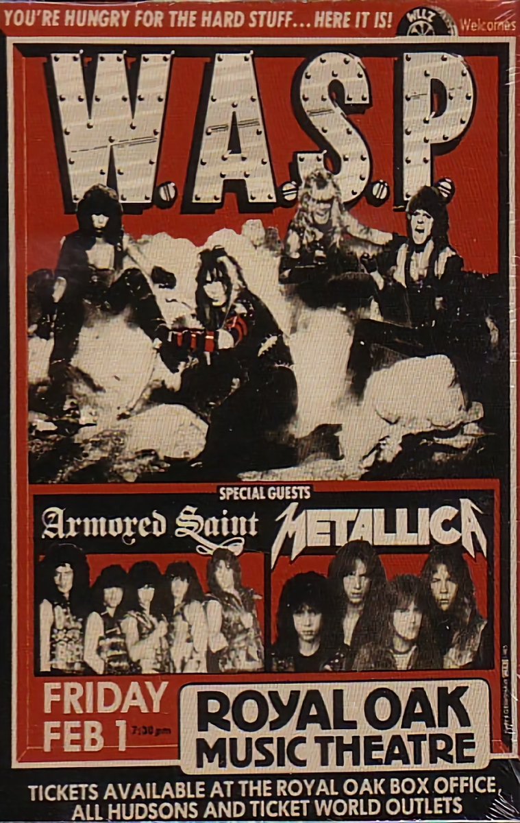 On this day in W.A.S.P. history - 1st February, 1985. Royal Oak Music Theatre, Detroit, MI. 

#wasp #WaspHistory #ClassicWASP #BlackieLawless 
#Metallica #ArmoredSaint <a href="/WASPOfficial/">W.A.S.P. Nation</a>