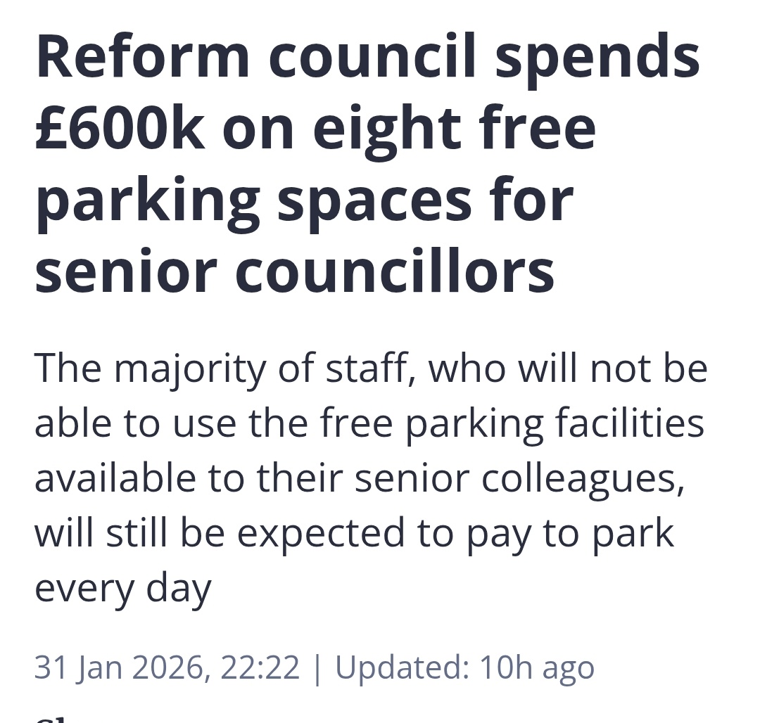 Our important work at Kent Council to spend £600k on a car park to provide free parking for Reform councillors while staff have to pay, is all part of our 'We don't give a shit about anyone but ourselves' policy.