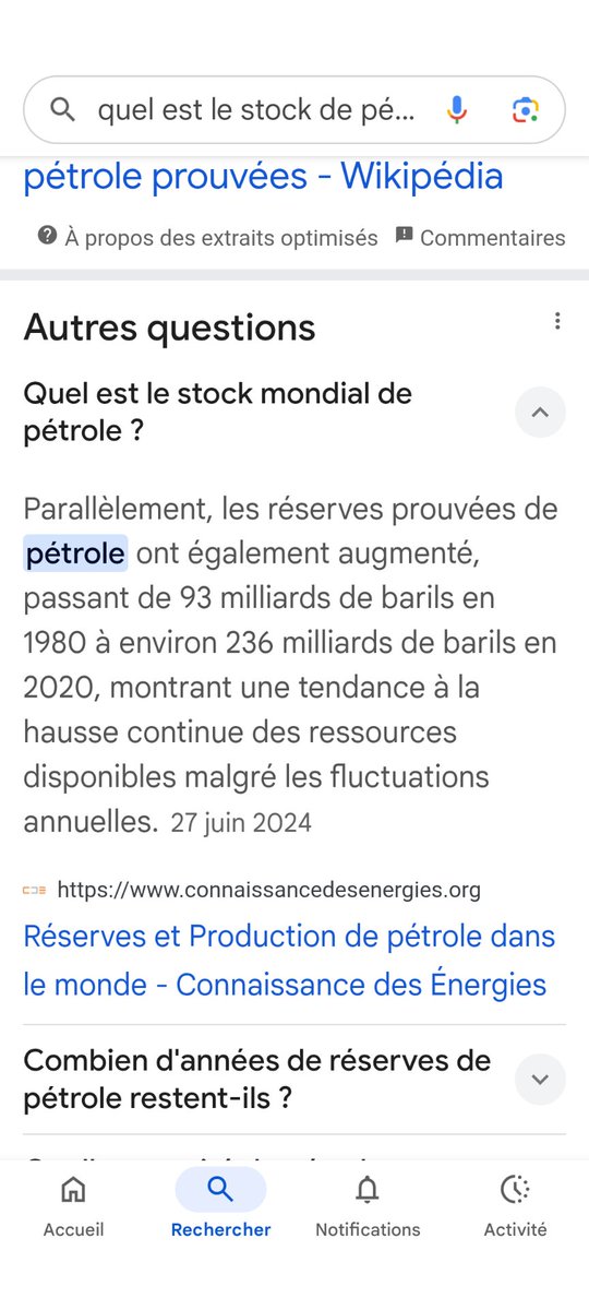 Si les gens savaient que le pétrole ne cesse de se recréer par la sédimentation non stop de matières organiques, le discours écolo connaîtrait un coup de frein.
Les réserves actuelles sont énormes et toutes n'ont pas été identifiées.
+ le temps passe, + elles se révèlent énormes.