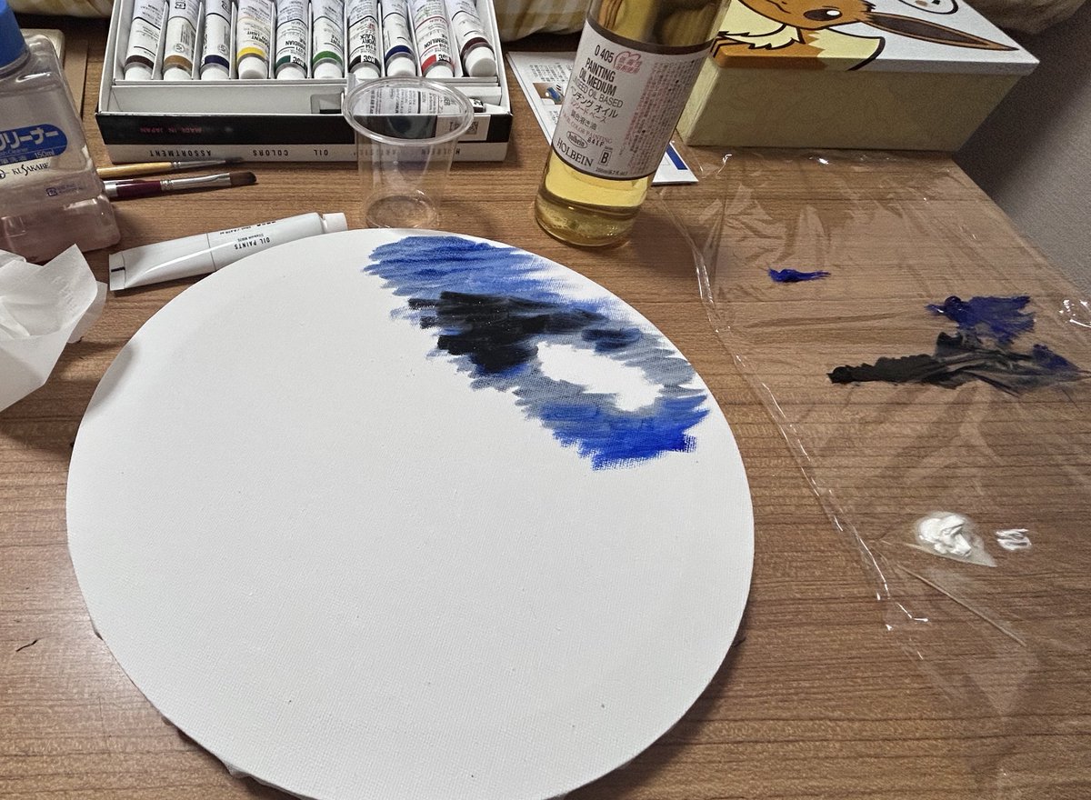 ラップをパレットにしプラコップを油壺にする 油絵何年目❓