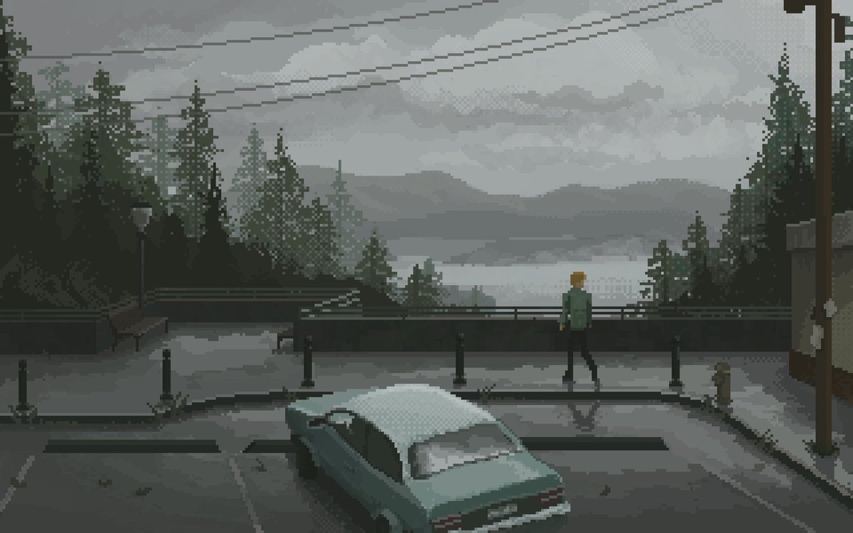 marksocoart's tweet photo. My pixel painting of the opening of Silent Hill 2. Done in @pixquare_app . #silenthill #silenthill2 #pixelart https://t.co/sXL6pQXVzg