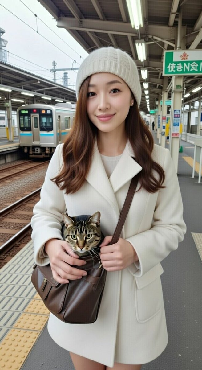 🫜電車て部屋に帰ろうね🌶️ 🍇かえるにゃ╰ᘏᗢ🌼 🌻鞄の中で大人しく