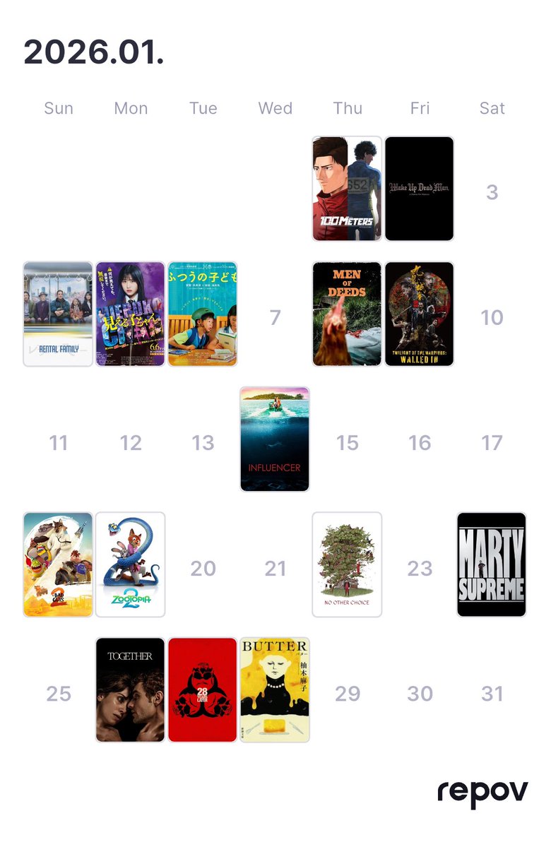 今年からRepov 初めてみました。カレンダー状になってるのは見やすい！