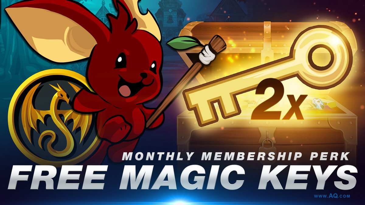 AdventureQuest Worlds Members, your two free Magic Treasure Chest Keys are here! Log in and talk to Twilly in Battleon to claim them each month your membership is active. Then turn them in to collect exclusive items only available from Twilly's trove. bit.ly/3DkZLsB