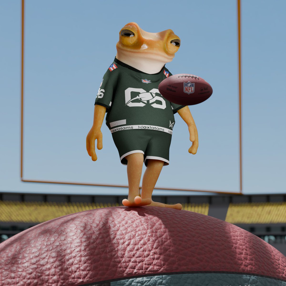 From blank frog to absolute gridiron king  Blender textures hit different. 
#b3d #3dartwork #blender