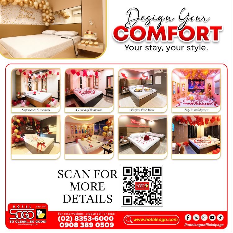HotelSogo's tweet photo. Design your comfort, your way โจ
From sweet celebrations to romantic escapes, create a stay that matches your style.
Scan the QR code and customize your next Hotel Sogo experience today.
#HotelSogo
#SoCleanSoGood
#Valentines
#DesignYourComfort https://t.co/Yh7AZmoRda