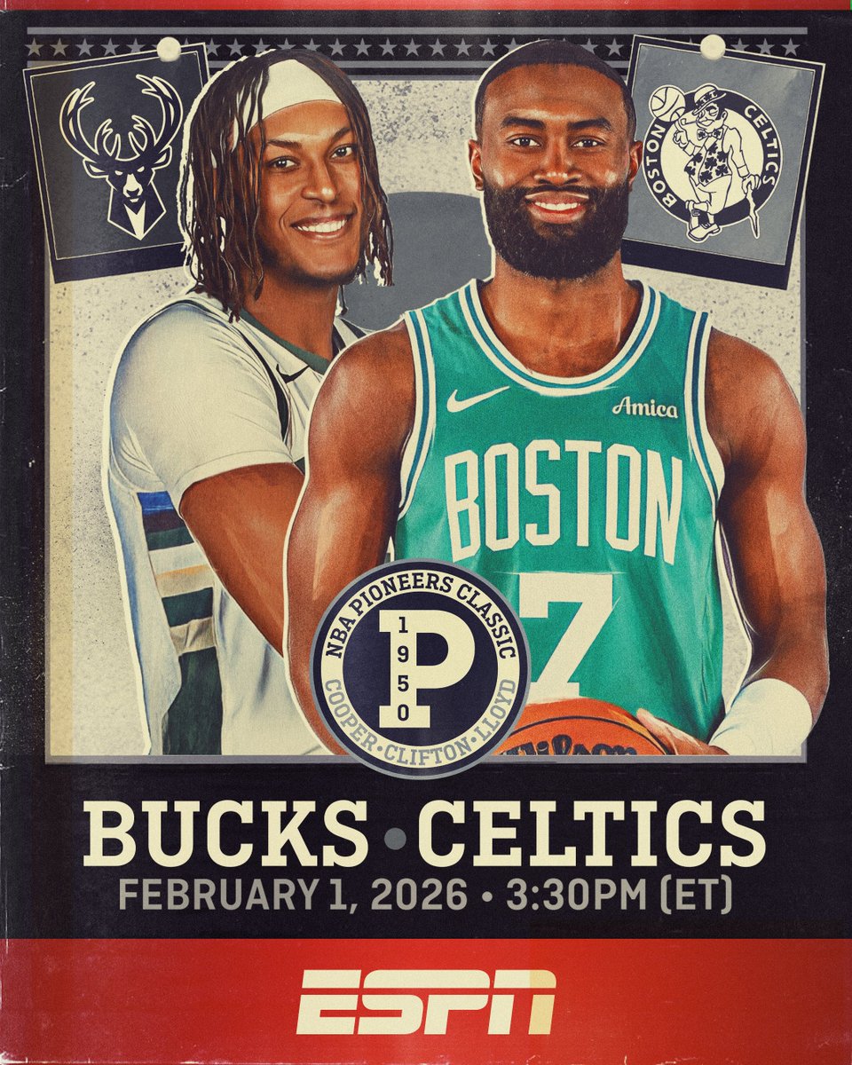 NBA's tweet photo. The Bucks and Celtics tip off Black History Month and celebrate the first-ever NBA Pioneers Day with the inaugural NBA Pioneers Classic at 3:30pm/et on ESPN!

Throughout the 2025-26 season, we continue to honor the legacy of the NBA Pioneers – Chuck Cooper, Nat “Sweetwater” Clifton and Earl Lloyd, the league’s first Black players.

Chuck Cooper was the first Black player selected in the NBA Draft, going No. 13 overall as the first pick of the second round to the Boston Celtics in the 1950 NBA Draft.

Nat “Sweetwater” Clifton was the first Black player to sign an NBA contract, joining the New York Knicks from the Harlem Globetrotters on May 24, 1950.

Earl Lloyd was the first Black player to play in an NBA game. After being selected by the Washington Capitols as pick No. 100 in the 1950 NBA Draft, six months later the Capitols opened the 1950-51 season on October 31.