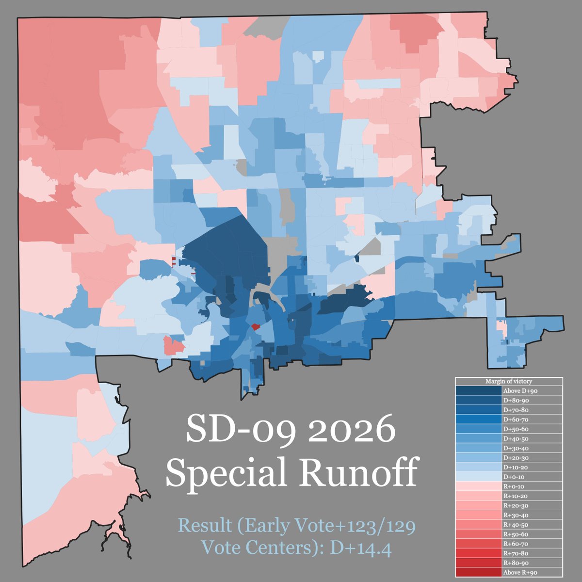 _fat_ugly_rat_'s tweet image. We have nearly all the results from SD-09, Dems are looking at flipping this Trump+17 seat by double digits, with it swinging 32 points left! The shift is especially exaggerated in the largely Hispanic areas of Fort Worth, where we are seeing upwards of 50-point swings left.