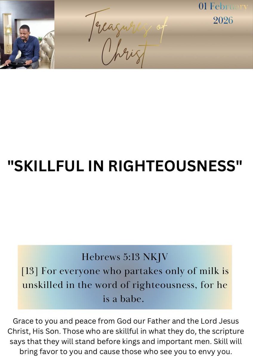 houseofgracent's tweet photo. Grace to you and peace from God our Father and the Lord Jesus Christ, His Son.🙏🏽😇

Please receive today’s Treasures of Christ Daily Devotional "SKILLFUL IN RIGHTEOUSNESS" https://t.co/T0AzMj1WyF