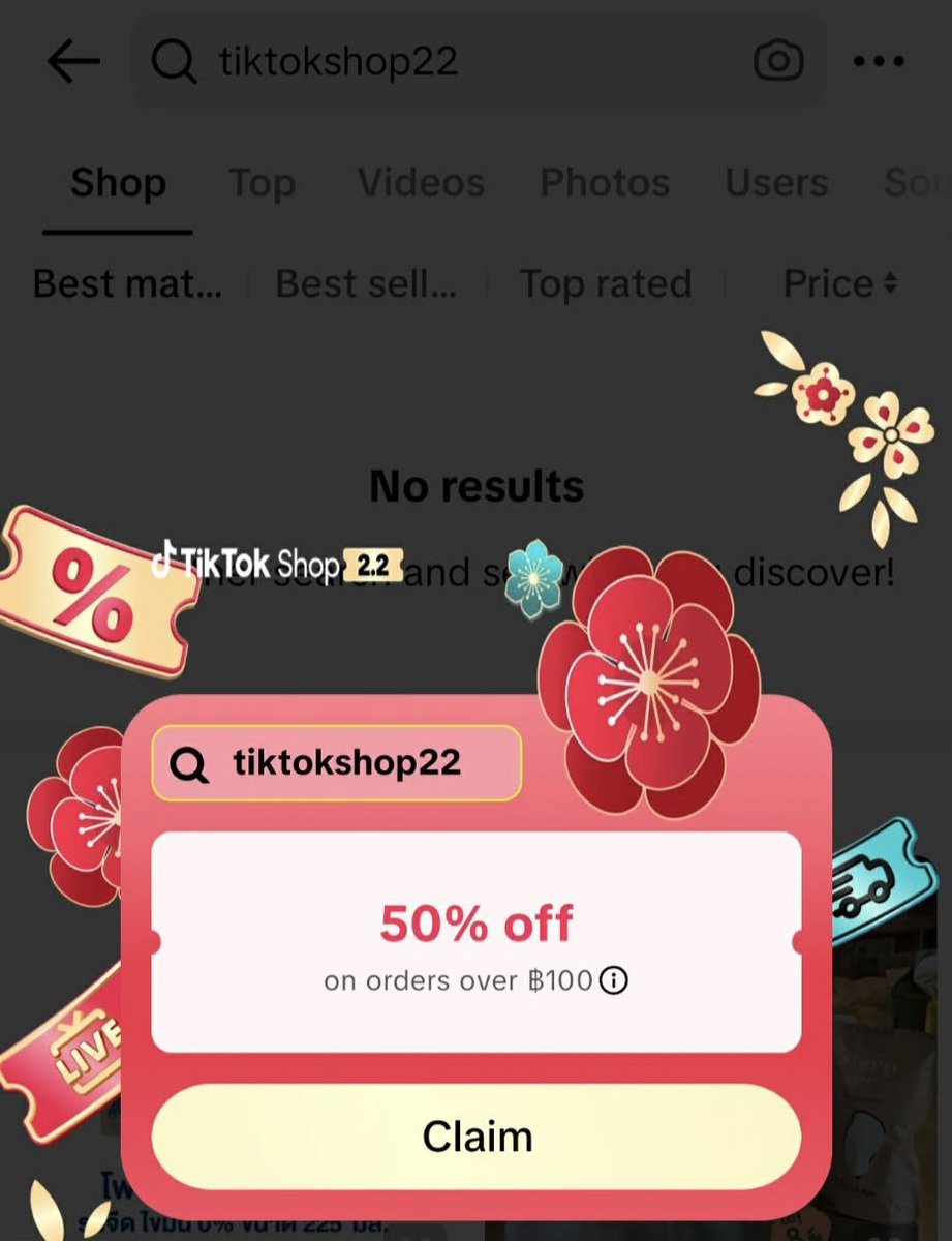 NNNani_tellpro's tweet image. #TikTokShop 2.2 วันที่ 1-3 ก.พ. 69
🖤 มีแจกคูปองลับ! 
พิมพ์ tiktokshop22 ในช่องค้นหา 
เวลา 08.00 / 12.00 / 20.00 น. 
(วันที่ 2 ก.พ. มีเพิ่มรอบเที่ยงคืนด้วย) 
🫶 ก็จะได้คูปองลด 50% สูงสุด 50 บาท ขั้นต่ำ 100.- นะคะ

🌟 คนละวันคนละคูปอง
💸 คูปองมีจำนวนจำกัด เก็บแล้วต้องรีบใช้