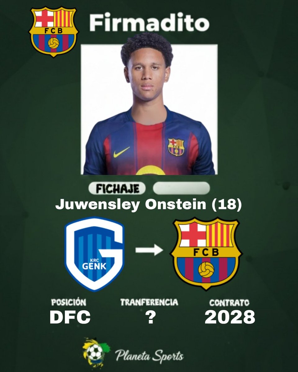 planeta_sportsh's tweet photo. ¡Firmadito! ✍️
Juwensley Onstein al FC Barcelona. El central neerlandés llega del Genk para apuntalar el filial blaugrana 🇳🇱🇪🇸
🤝 Operación: Traspaso definitivo.
✍️ Contrato: Hasta 2028 + 1 año opcional
📍 Estado: OFICIAL ✔️
#FCBarcelona #LaMasia #Onstein #Fichajes https://t.co/csnJBbG0qO
