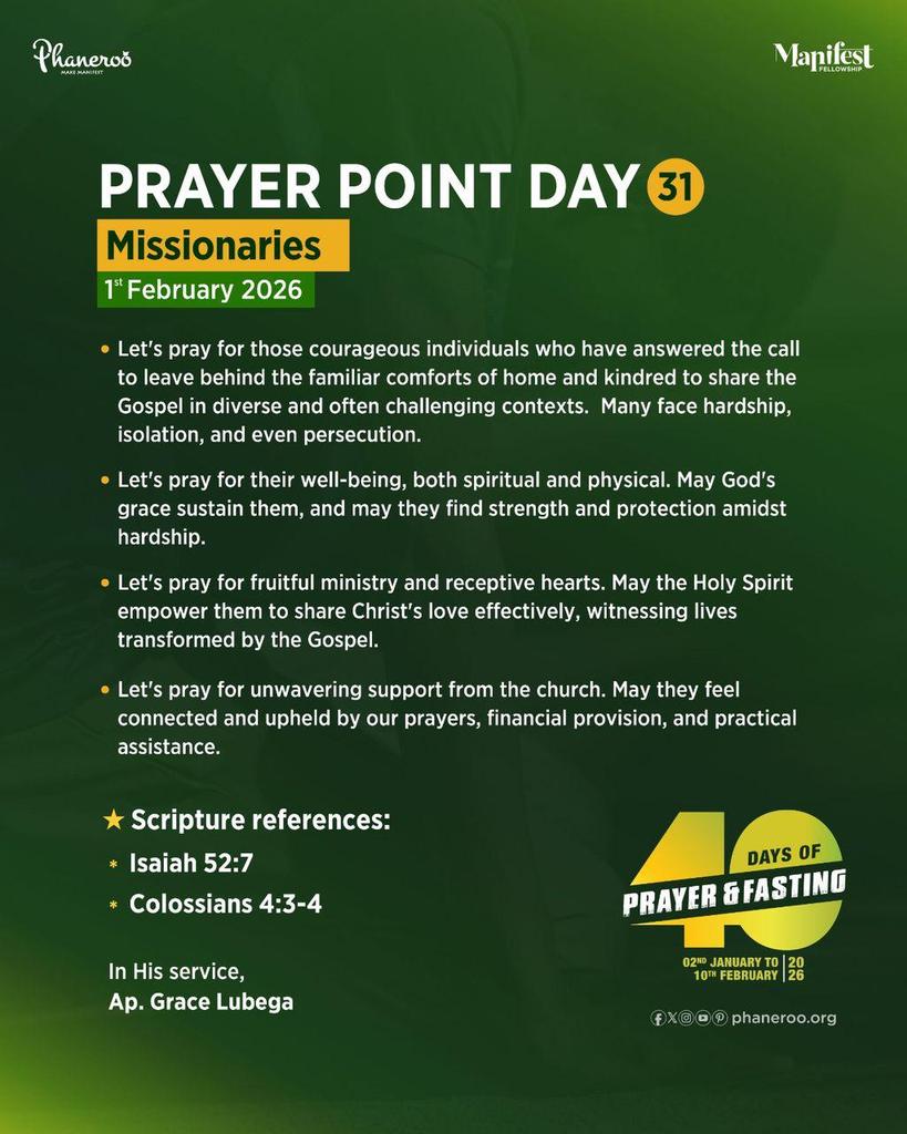 Mrsdraps256fp's tweet photo. 🔥Prayer Point - Day 31: MISSIONARIES
#40DaysOfPrayerAndFasting https://t.co/wjMD1dPsD8