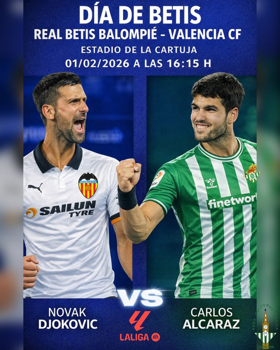 🏆 Nosotros también jugamos una final hoy

Carlos Alcaraz disputa una final, y nosotros también: una final por recortar puntos y acercarnos a los puestos europeos.

💚 Hoy es día de Betis
💚 Hoy es día de estar JUNTOS
📍 Hoy es día de llenar La Cartuja