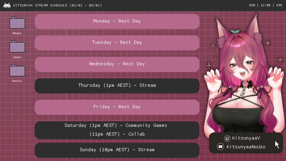 KitsunyaaNoUso's tweet photo. Stream Schedule for the first week of FEB!!!! Don't wanna jinx but hoping there won't be much hiccups this month qwq. https://t.co/9E4mu6NOdQ