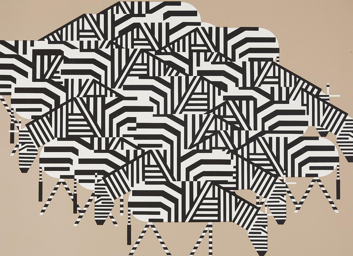 ArtHistAnimalia's tweet image. Happy #InternationalZebraDay 🦓
Charley Harper (USA, 1922-2007)
Serengheti Spaghetti, 1979
Serigraph, Image: 18″x 24″
charleyharperprints.com/product/sereng…
#OpArt
“If you experience technical difficulties when you look at this herd of zebras on Africa’s Serengeti Plain, please bear with us –