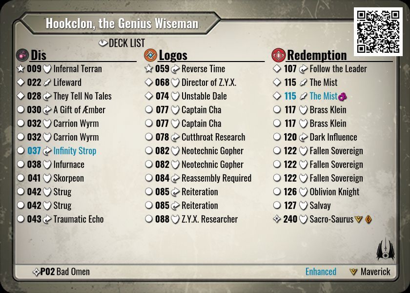 A Legacy Maverick has been found! Sacro-Saurus in Redemption!
                
Hookclon, the Genius Wiseman

keyforgegame.com/deck-details/a…

#keyforge #collectorworm