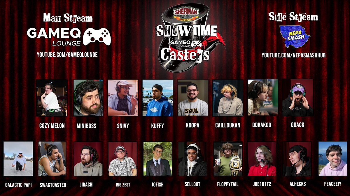GameQLounge's tweet image. Now presenting your commentary talent for:
SHOWTIME 2026 🎩

Start.gg/NEPA