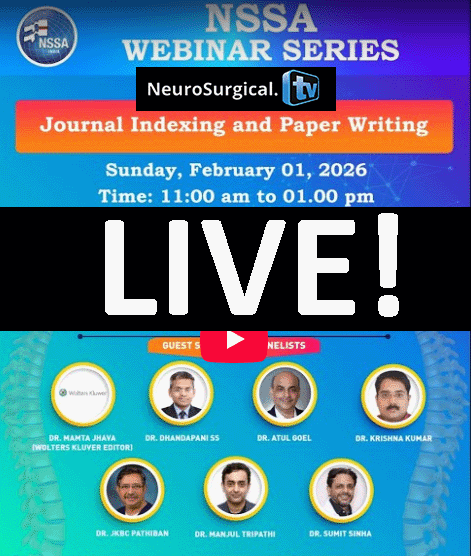 NeuroSurgTV's tweet photo. LIVE............NSSA Webinar Series, "Journal Indexing and Paper Writing", with the King, Atul Goel MD, and others, at this link: https://t.co/Eo1WNWHciY https://t.co/fL12bama2H
