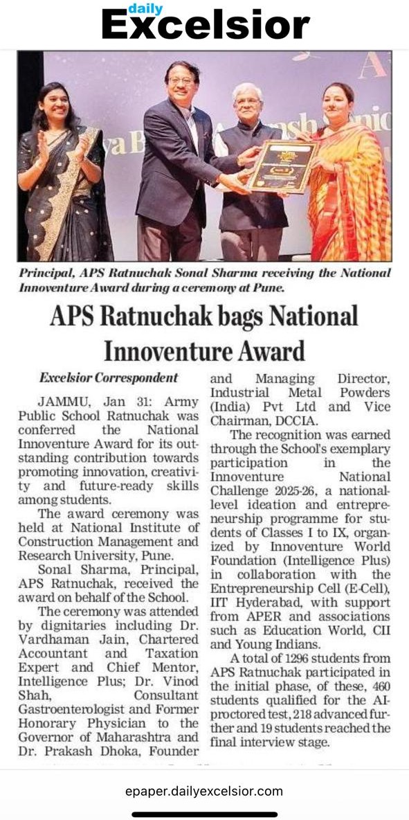 aps_ratnuchak's tweet photo. APS Ratnuchak bags National Innoventure Award   https://t.co/JwVqsGUphw
@EduMinOfIndia
@cbseindia29 https://t.co/rm2Id5Zsnu