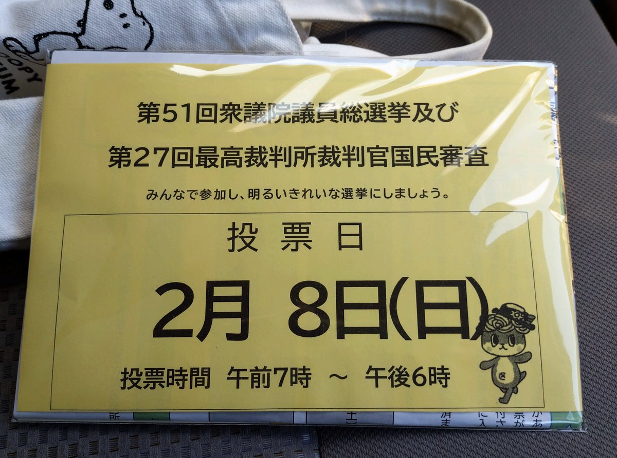 近所に買い物に行ったら入口で市のゴミ袋入りのチラシ配ってた！ラッキー☆ 期日前投票は金曜日の仕事帰りに済ませてます😊