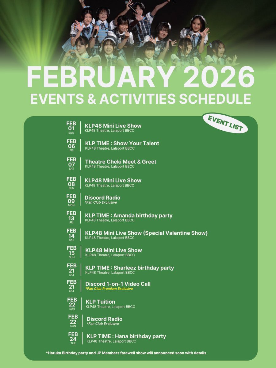 Our monthly schedule is out!

Details soon!

#KLP48