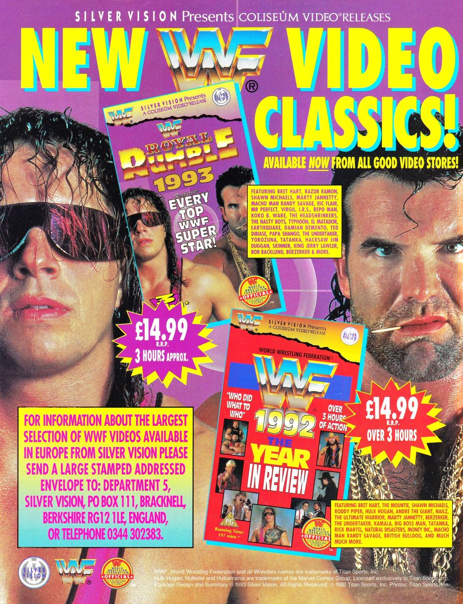 WWFWrestling1's tweet photo. New WWF video classics! ๐ผ #WWE #WWF #Wrestling #SilverVision #ColiseumVideo #RoyalRumble #BretHart #RazorRamon https://t.co/nWEfsh3SiN