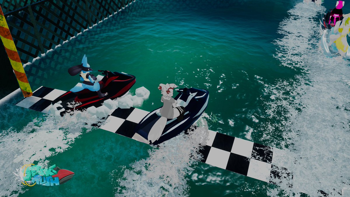 a falta de carritos nos subimos a una motos acuáticas, es como jugar mario kart de temu, pero la amistad se rompe igual uwu