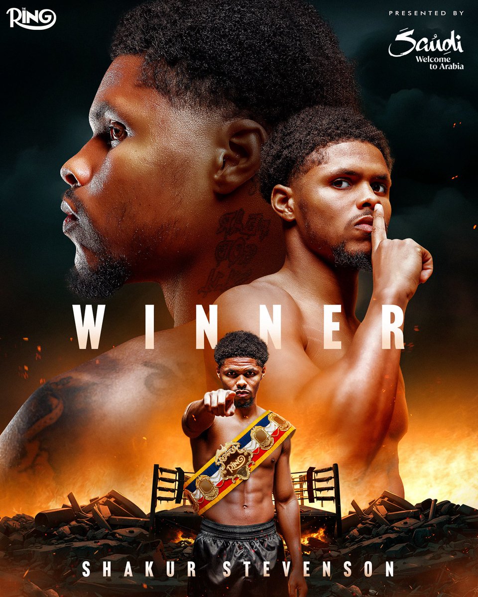 ringmagazine's tweet image. SHAKUR REIGNS SUPREME 👑

Shakur Stevenson BEATS Teofimo Lopez by unanimous decision to win The Ring &amp;amp; WBO junior welterweight world titles 🙌

Presented by @VisitSaudi 

The Ring VI in NYC | Exclusively on DAZN 🥊