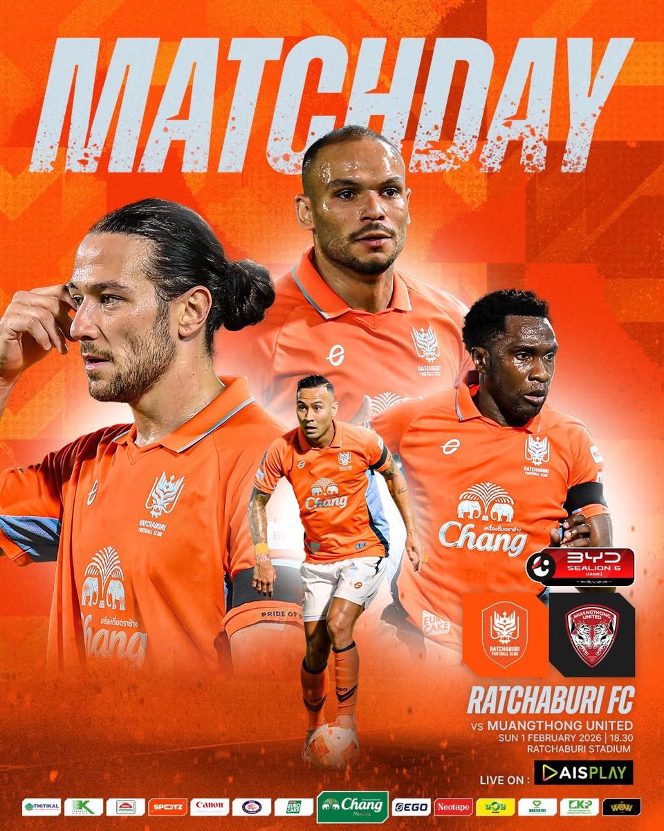 It's MATCHDAY 19th of The Thai League 2025/26
⚽️ Ratchaburi FC vs Muangthong United
⌚ 6:30PM
🏟️ Ratchaburi Stadium
📺 AISplay, Monomax
#ThaiLeague #RBFCvMTUTD                
#RatchaburiDay