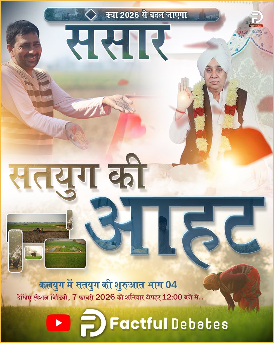 SatlokChannel's tweet photo. 2026 से सतयुग की आहट
पूरा सच जानने के लिए देखिए कलयुग में सतयुग की शुरुआत | भाग 04

Official Trailer:  https://t.co/XPcfk8HYVX 

📅 7 फ़रवरी 2026 | ⏰ दोपहर 12 बजे

▶️ Factful Debates  Youtube Channel पर https://t.co/9F1oPGuuIH