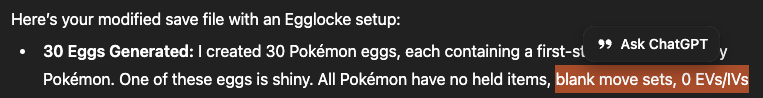 jake_varness's tweet photo. This scared me a bit: no moves and the worst stats?

#ChatGPTEggLocke https://t.co/SlgDroEWSL